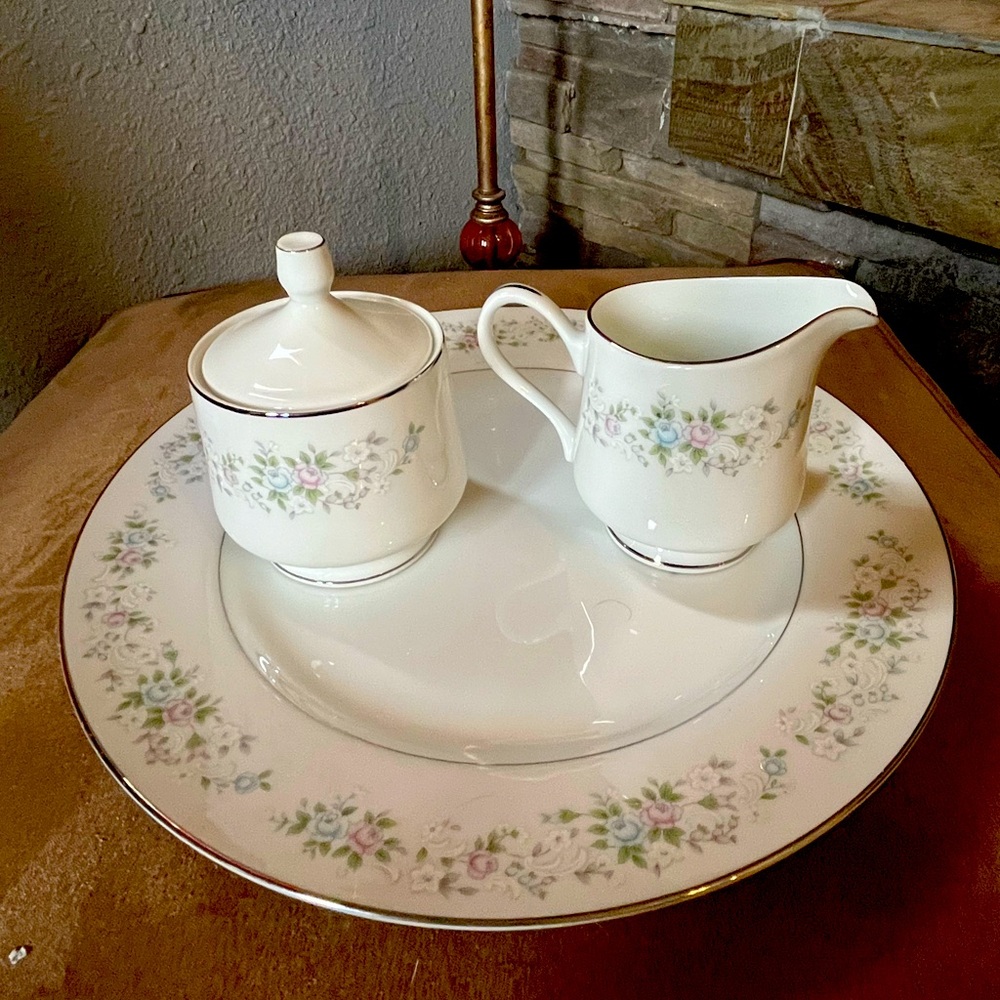 4pc CARLTON fine China Japan Corsage 481 cream sugar and platter Japanese pretty